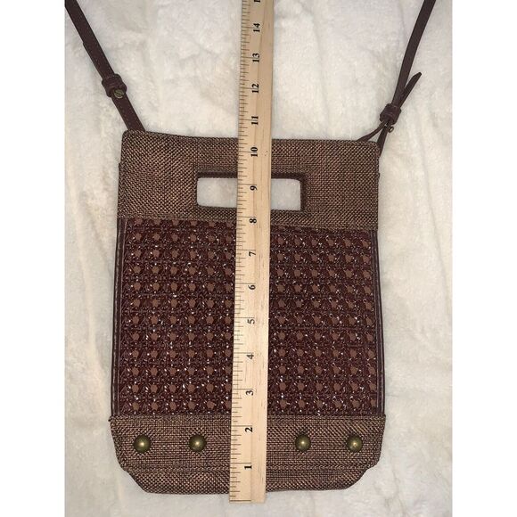 Anthropologie Crossbody Bag Womens Brown Woven Adjustable Handle Spacious Beach - Picture 4 of 5